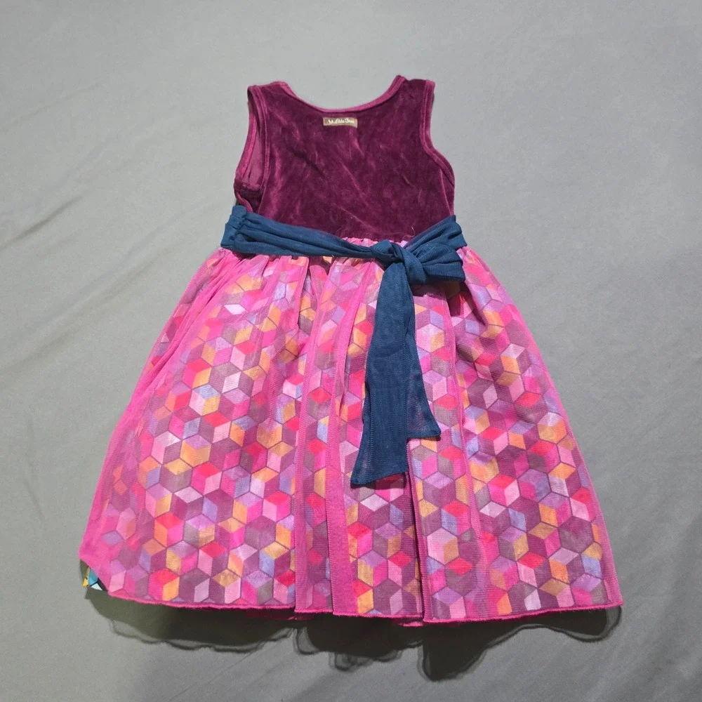 Paint By Numbers Dress Girls 6 Purple Pink Velvet Geometric Tulle D14123